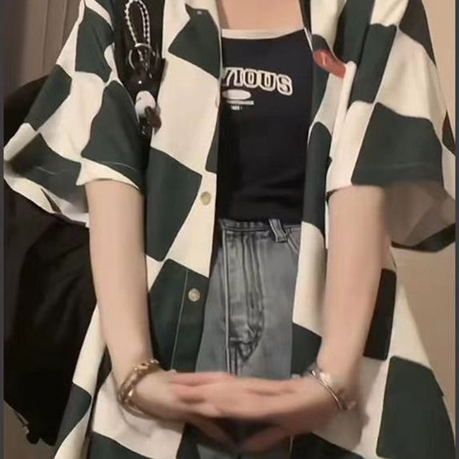Y2k Plaid Overshirt Elegant Summer Shirt