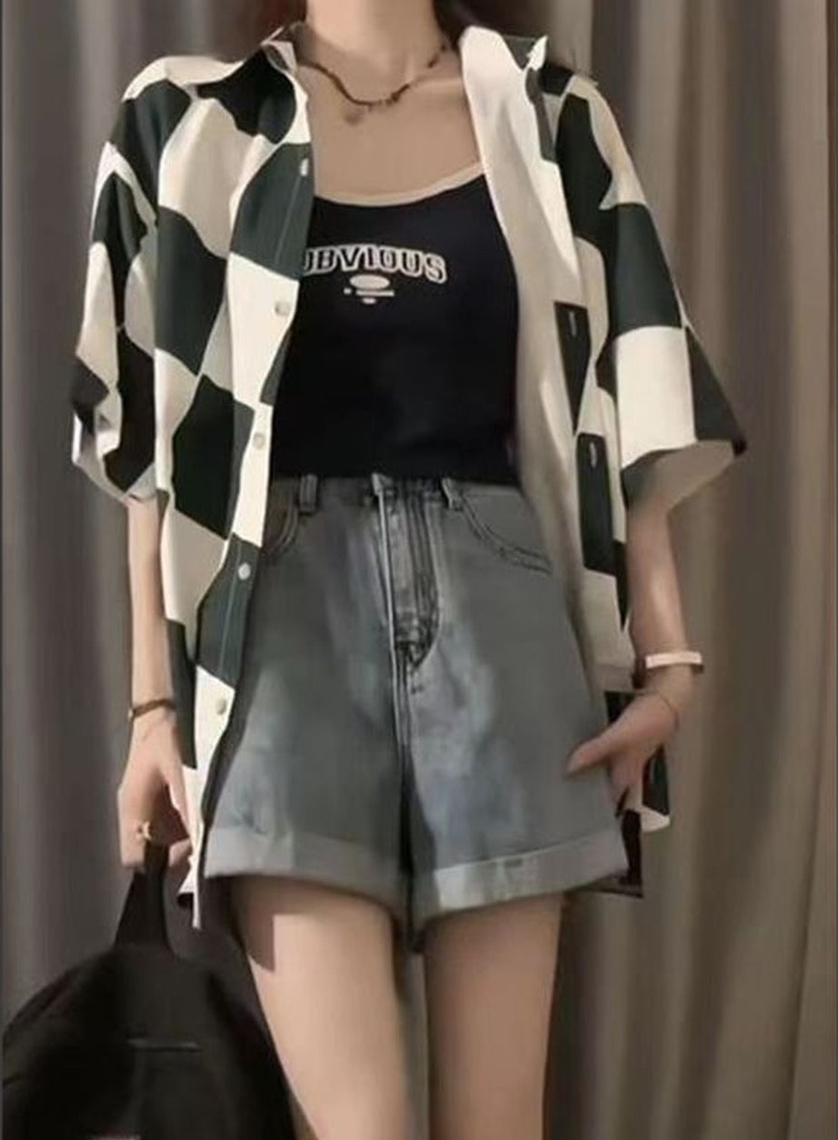 Y2k Plaid Overshirt Elegant Summer Shirt