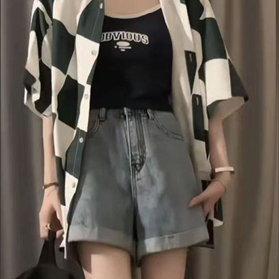 Y2k Plaid Overshirt Elegant Summer Shirt