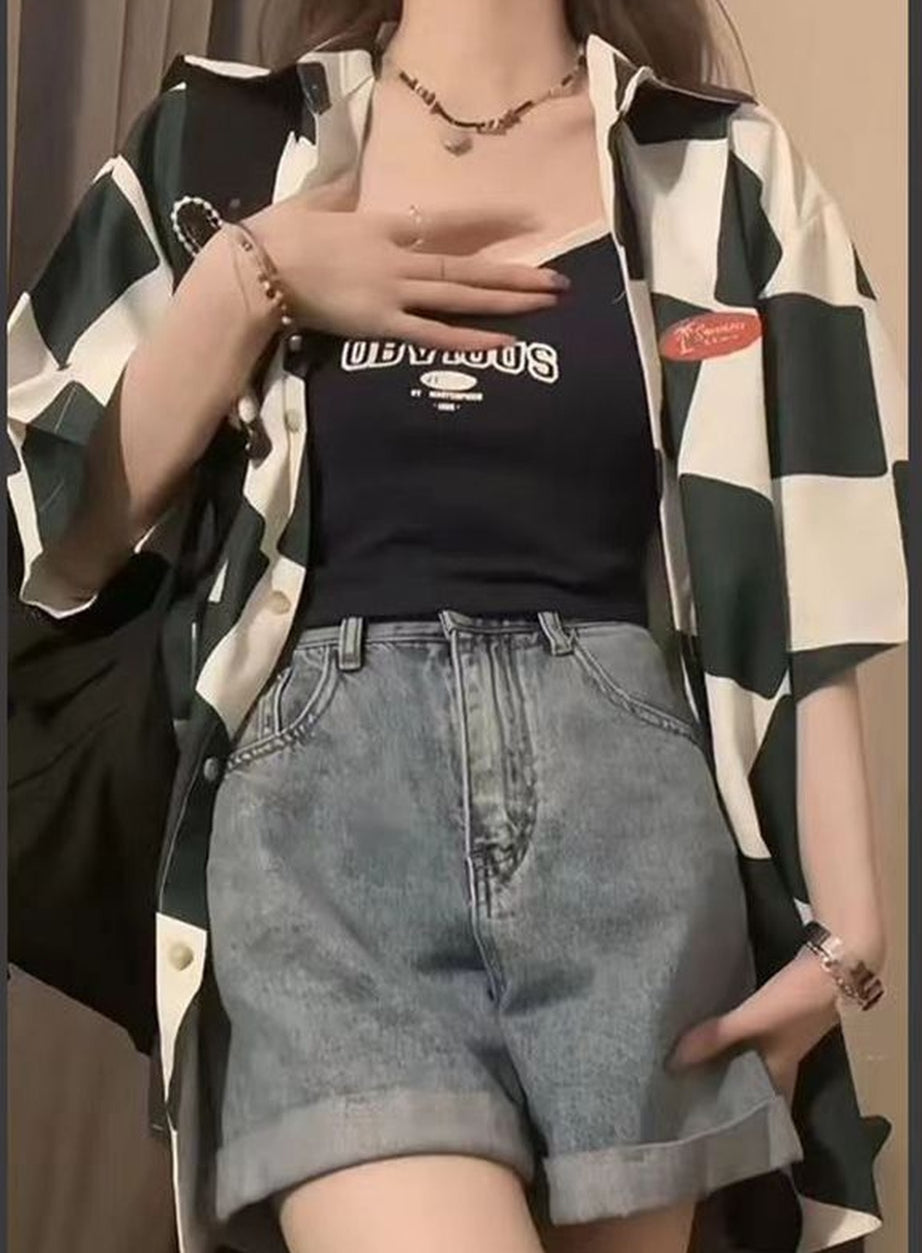 Y2k Plaid Overshirt Elegant Summer Shirt