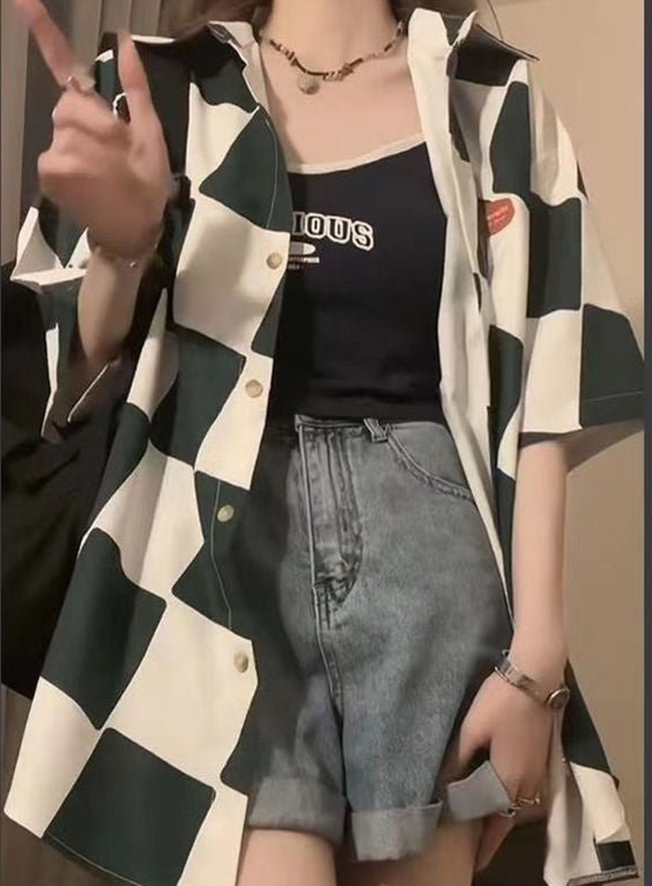 Y2k Plaid Overshirt Elegant Summer Shirt