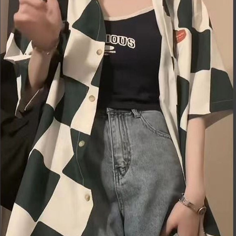 Y2k Plaid Overshirt Elegant Summer Shirt