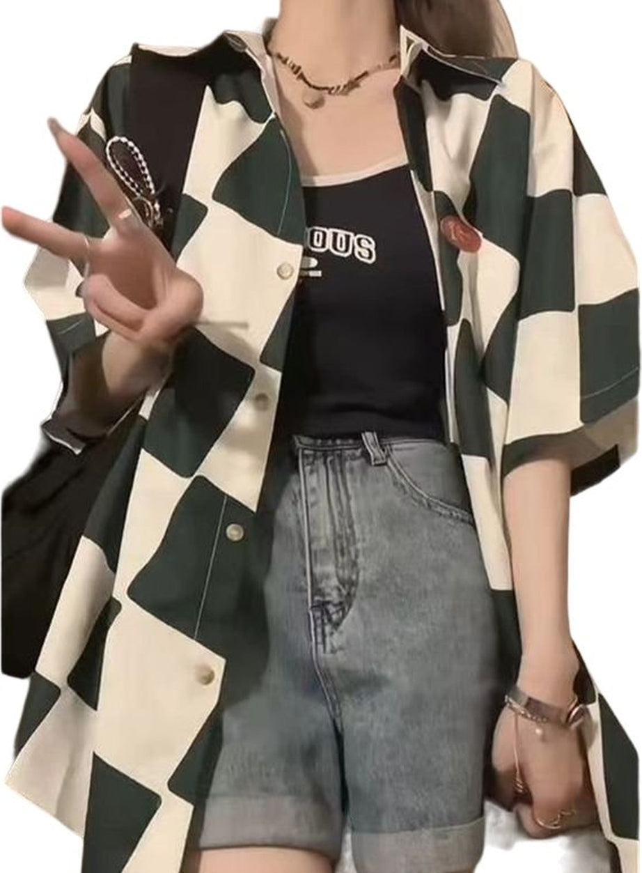 Y2k Plaid Overshirt Elegant Summer Shirt