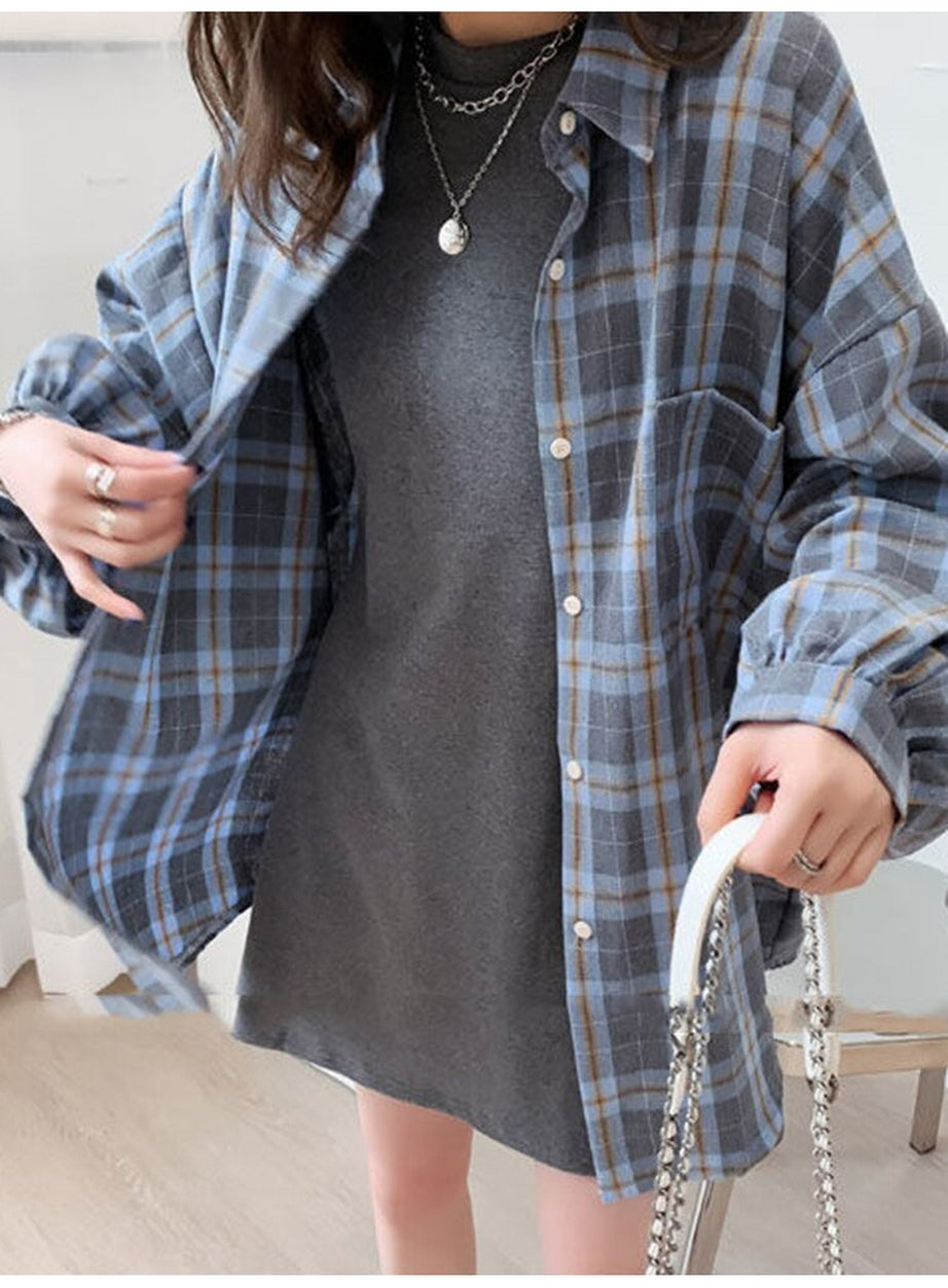 Y2k Plaid Oversize Loose Shirt