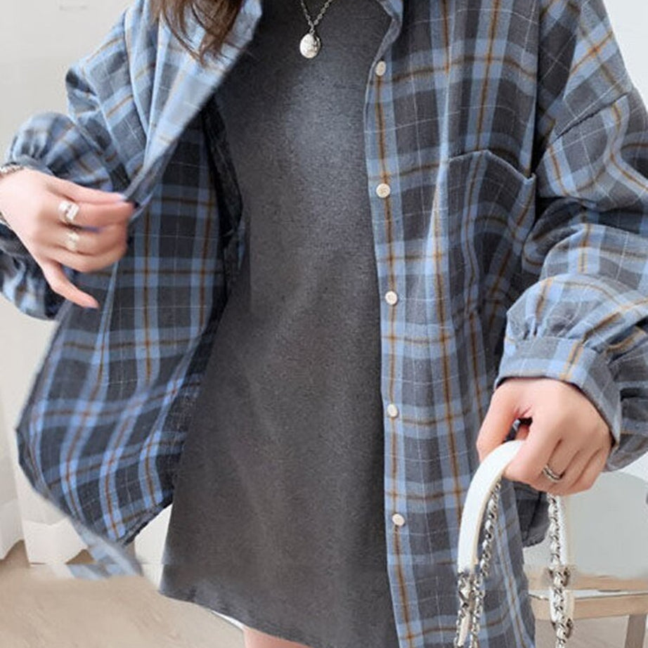 Y2k Plaid Oversize Loose Shirt