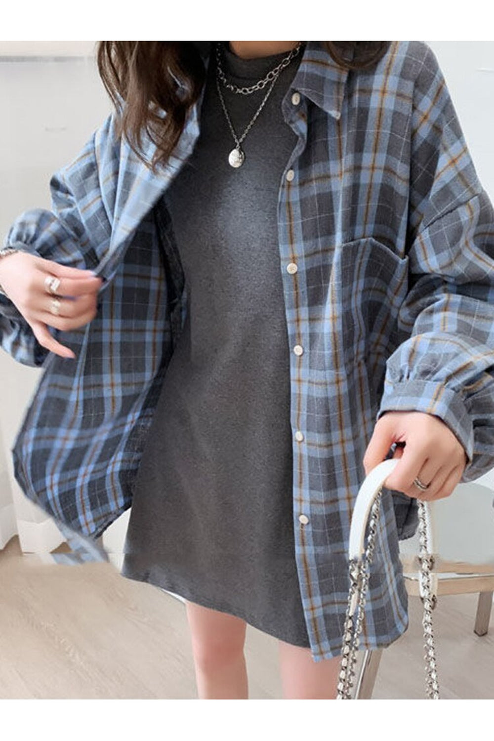 Y2k Plaid Oversize Loose Shirt