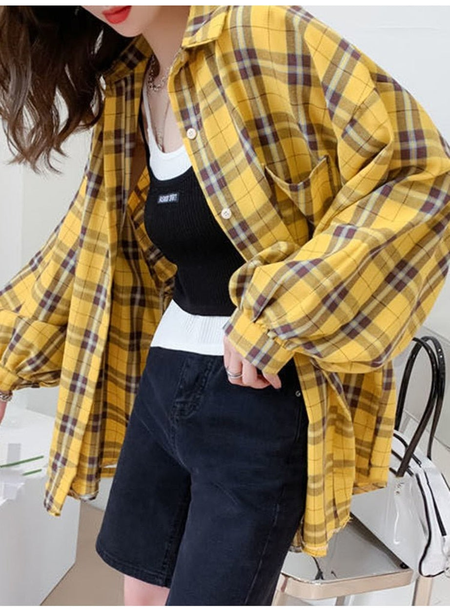 Y2k Plaid Oversize Loose Shirt