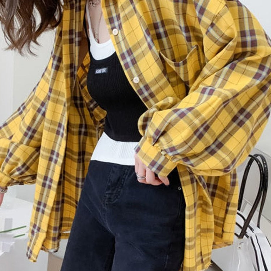 Y2k Plaid Oversize Loose Shirt