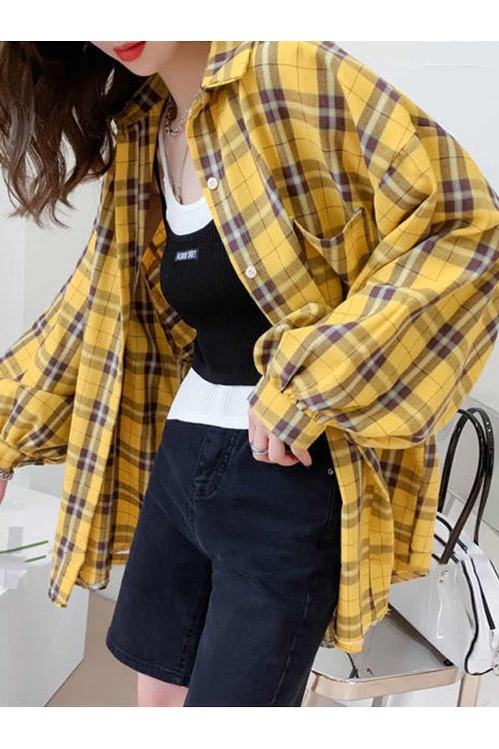 Y2k Plaid Oversize Loose Shirt
