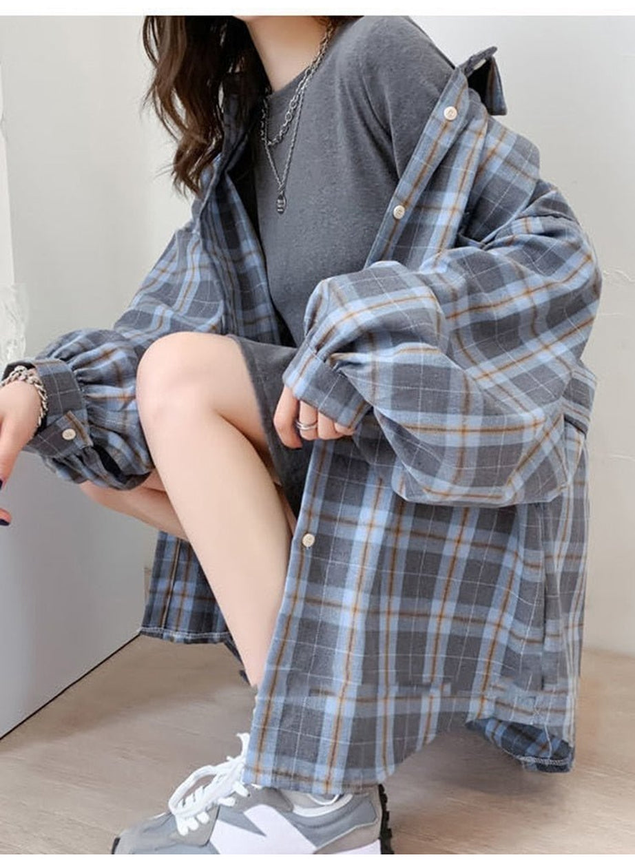 Y2k Plaid Oversize Loose Shirt