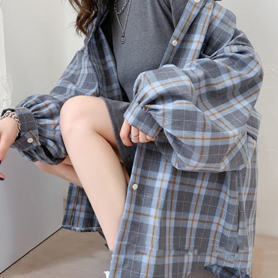 Y2k Plaid Oversize Loose Shirt