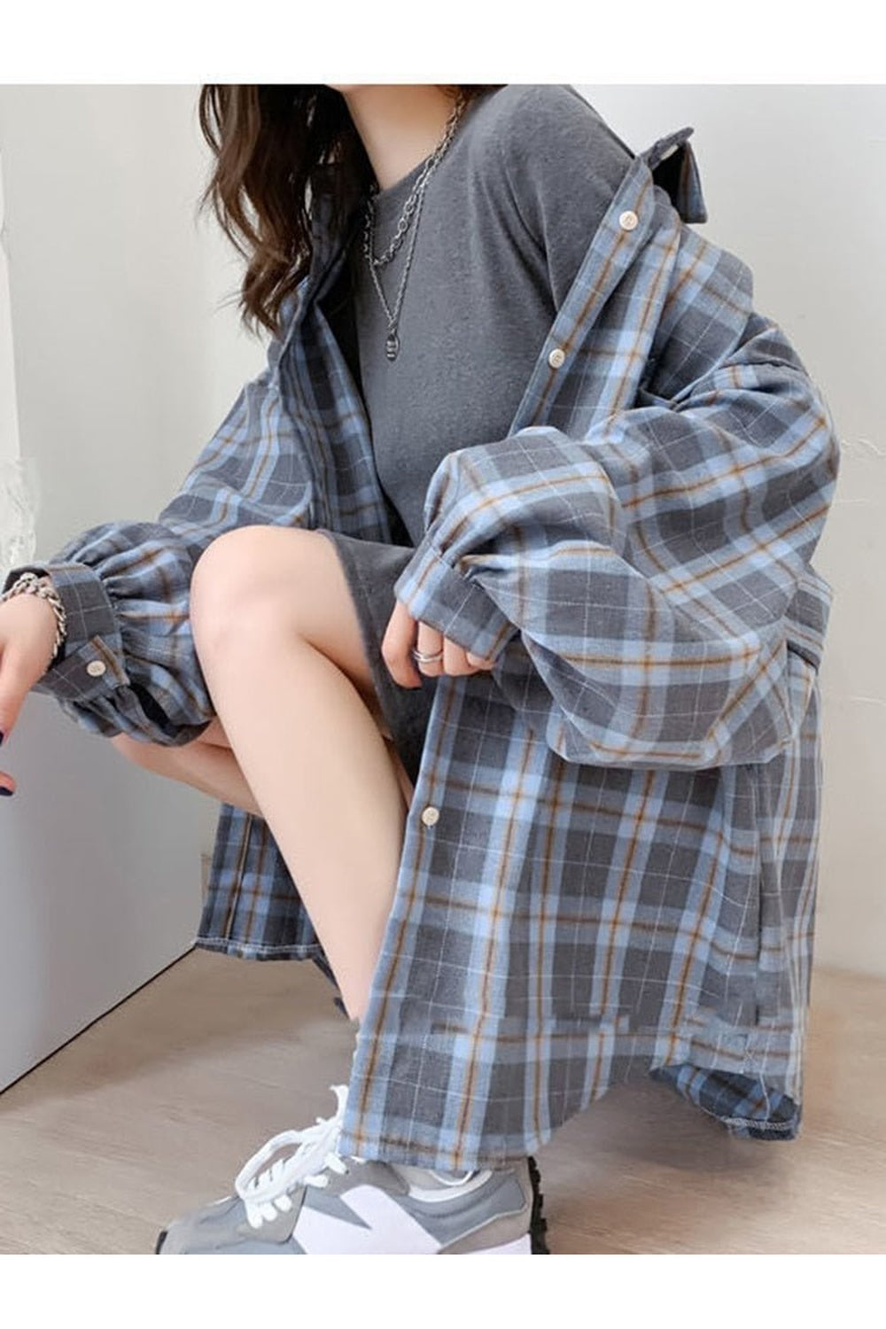 Y2k Plaid Oversize Loose Shirt