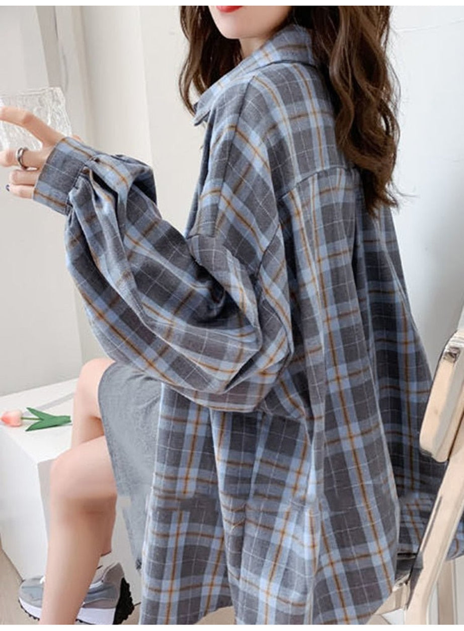 Y2k Plaid Oversize Loose Shirt