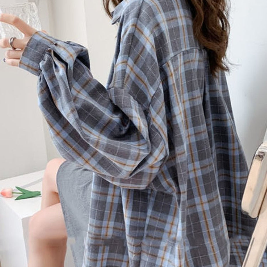Y2k Plaid Oversize Loose Shirt