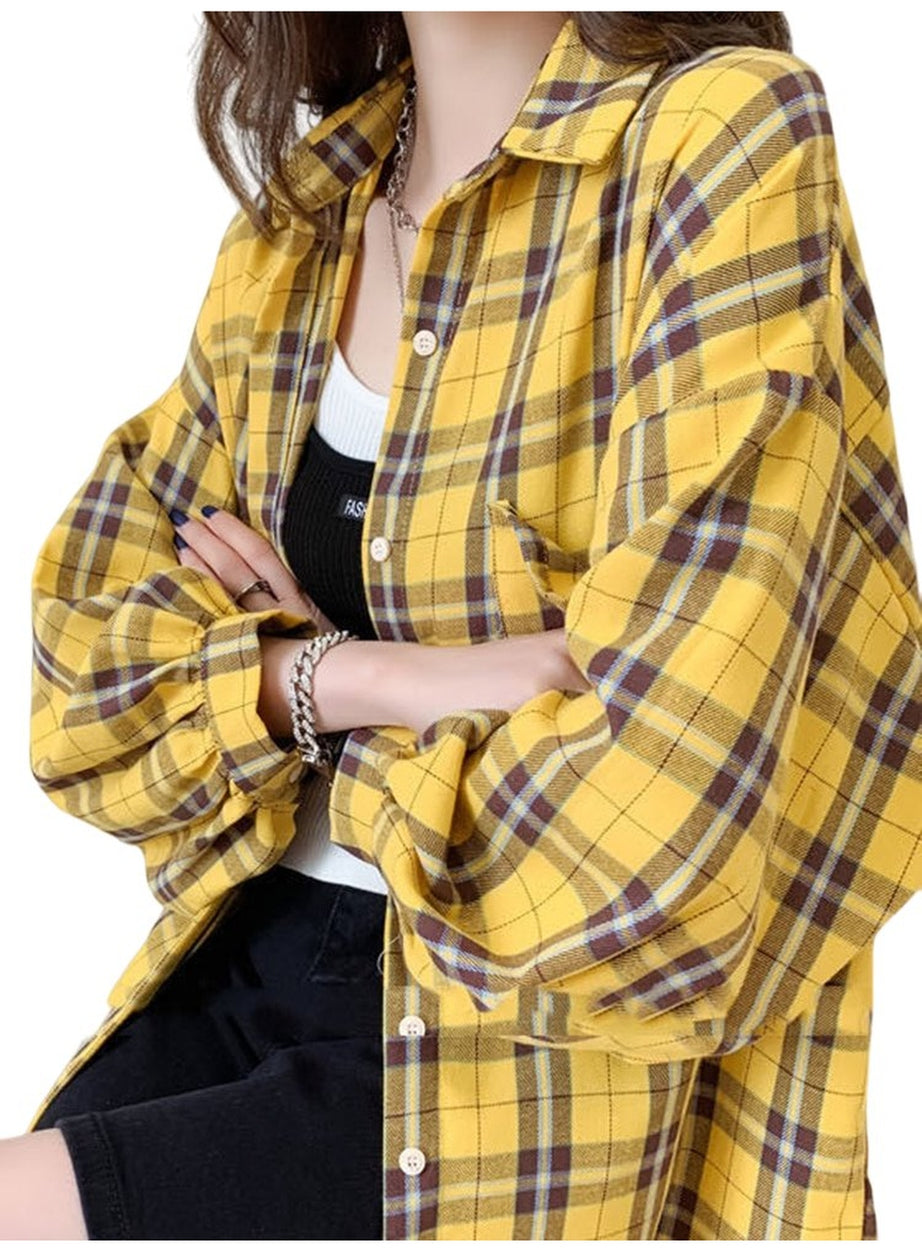 Y2k Plaid Oversize Loose Shirt