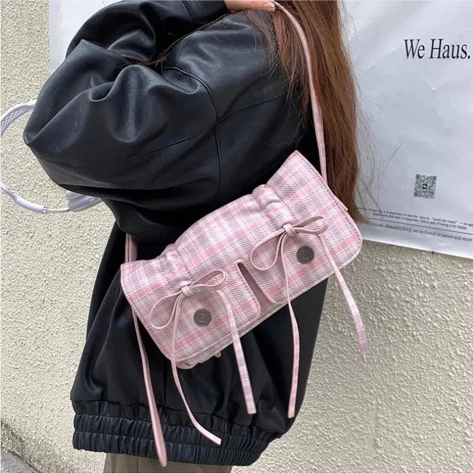 Y2k Plaid Pink Shoulder Bag