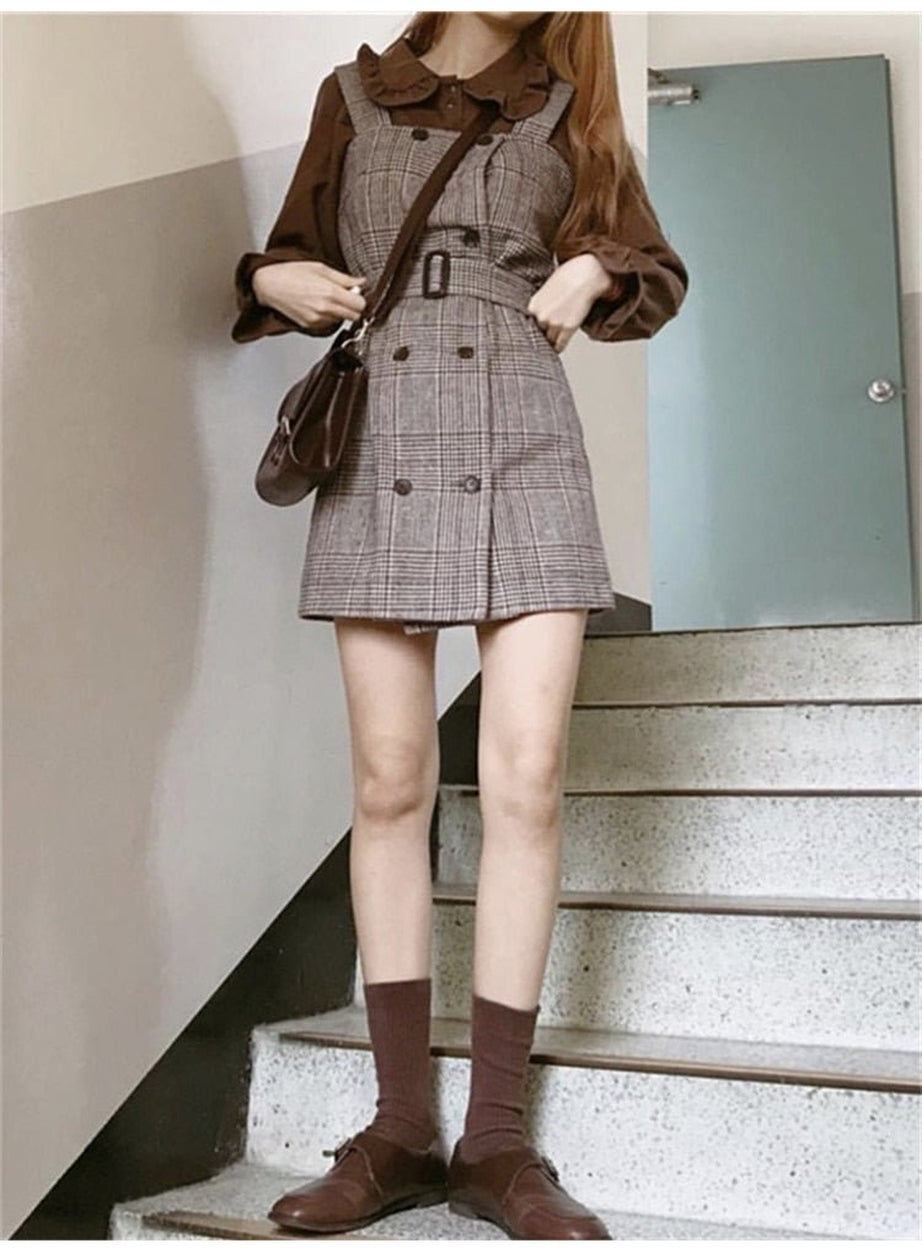 Y2k Plaid Sundress & Blouse Set