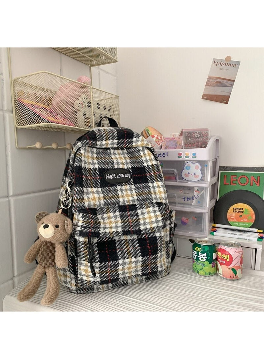 Y2k Plaid Woollen Cloth Backpack