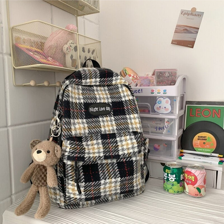 Y2k Plaid Woollen Cloth Backpack