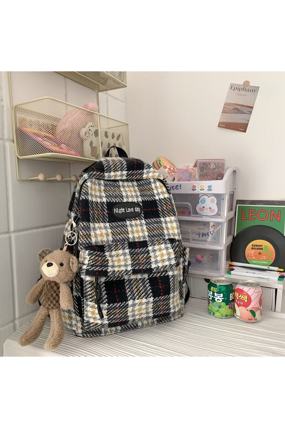 Y2k Plaid Woollen Cloth Backpack