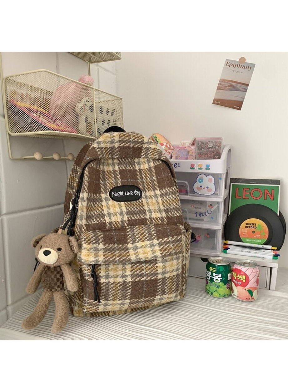 Y2k Plaid Woollen Cloth Backpack