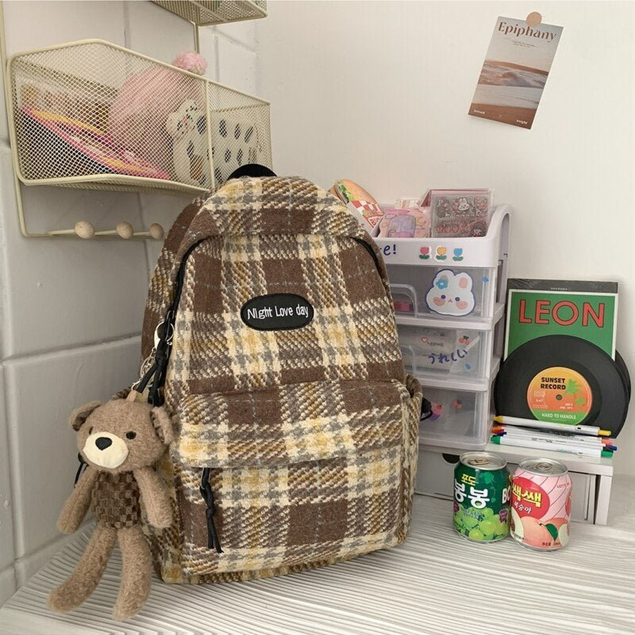 Y2k Plaid Woollen Cloth Backpack