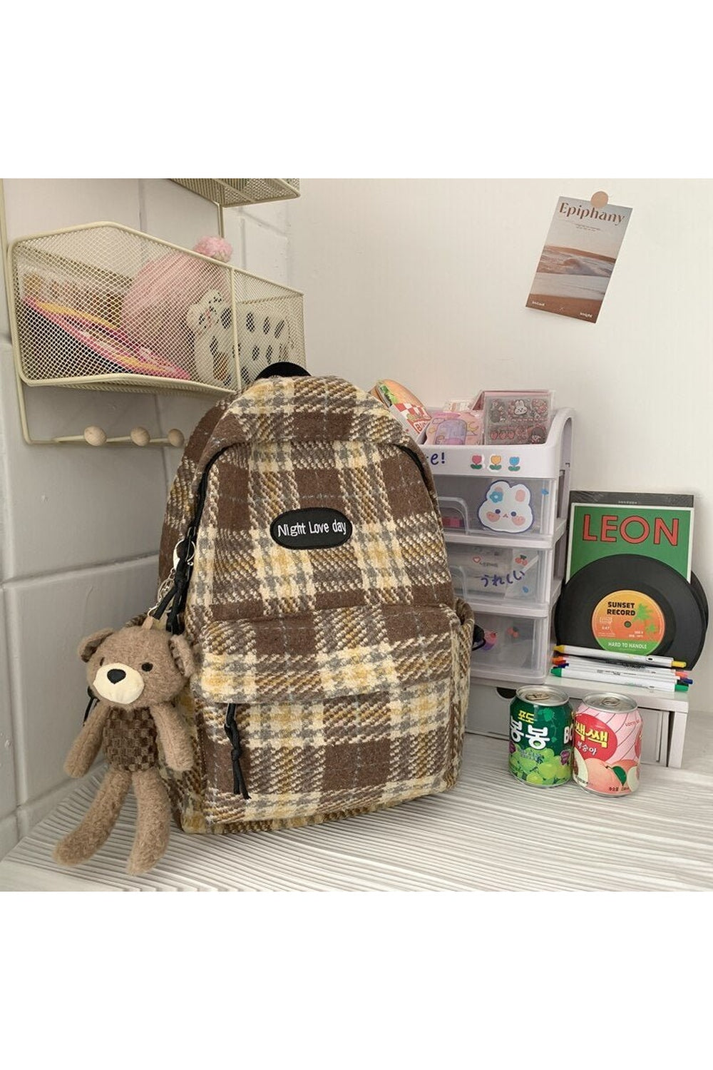 Y2k Plaid Woollen Cloth Backpack