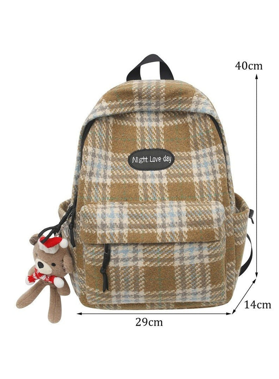 Y2k Plaid Woollen Cloth Backpack