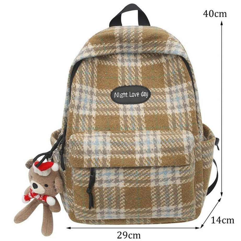 Y2k Plaid Woollen Cloth Backpack