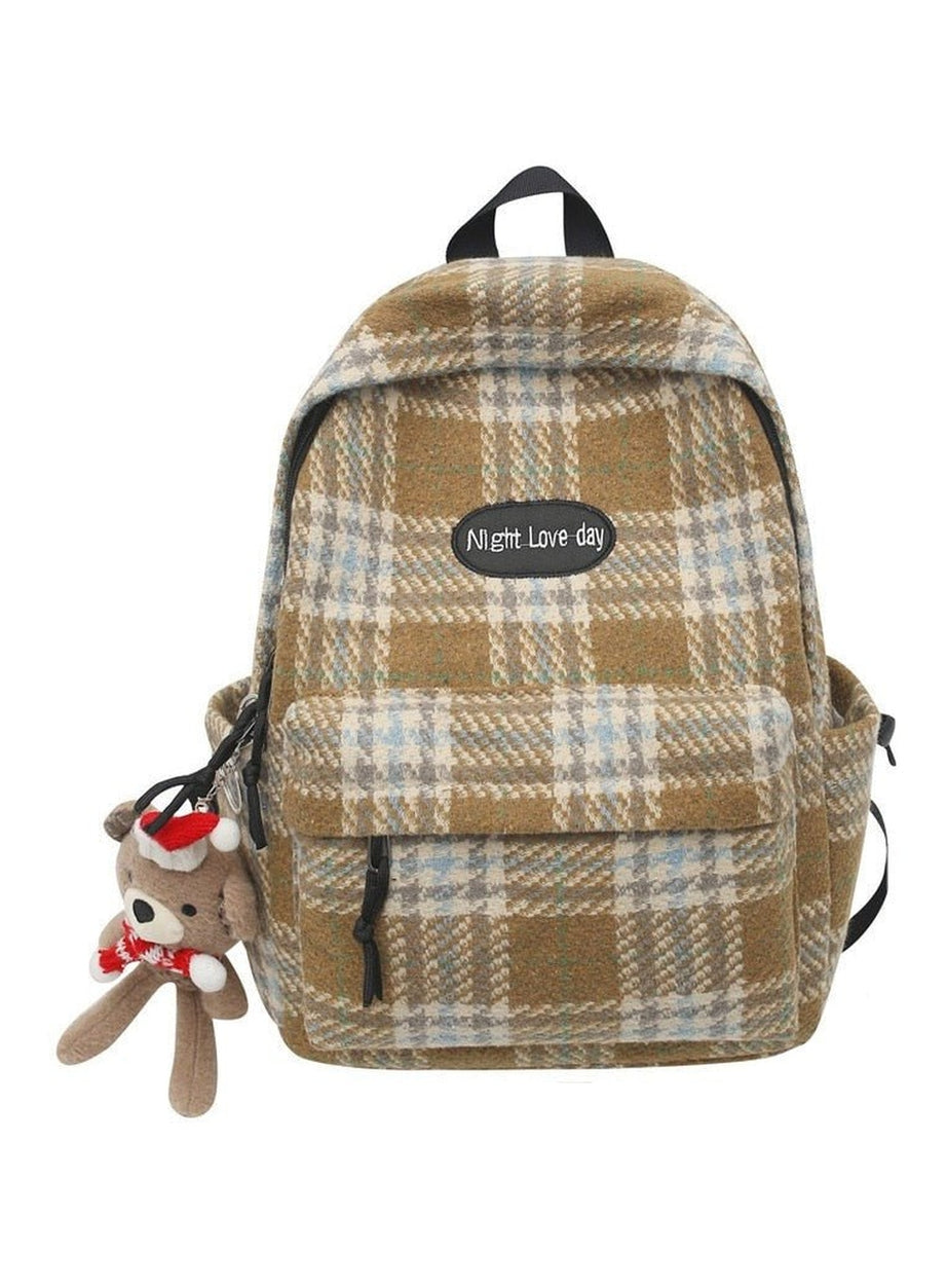 Y2k Plaid Woollen Cloth Backpack