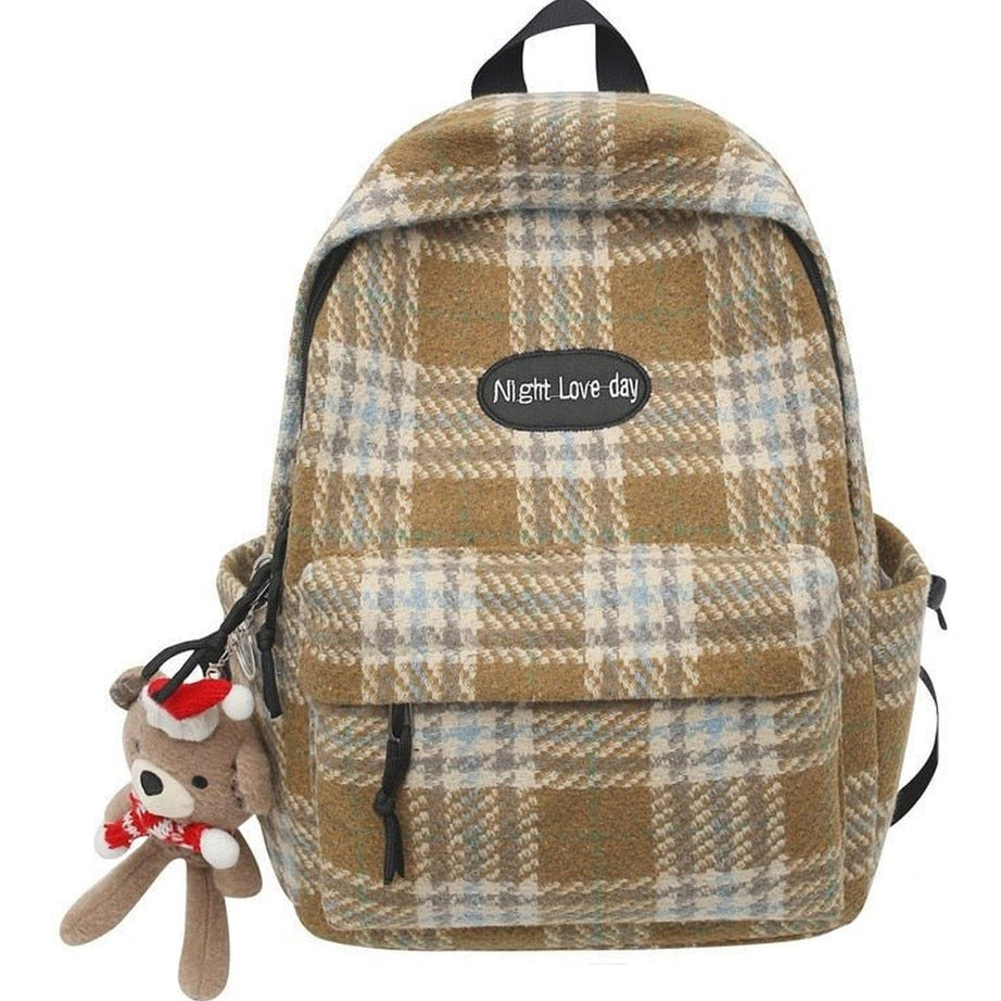 Y2k Plaid Woollen Cloth Backpack