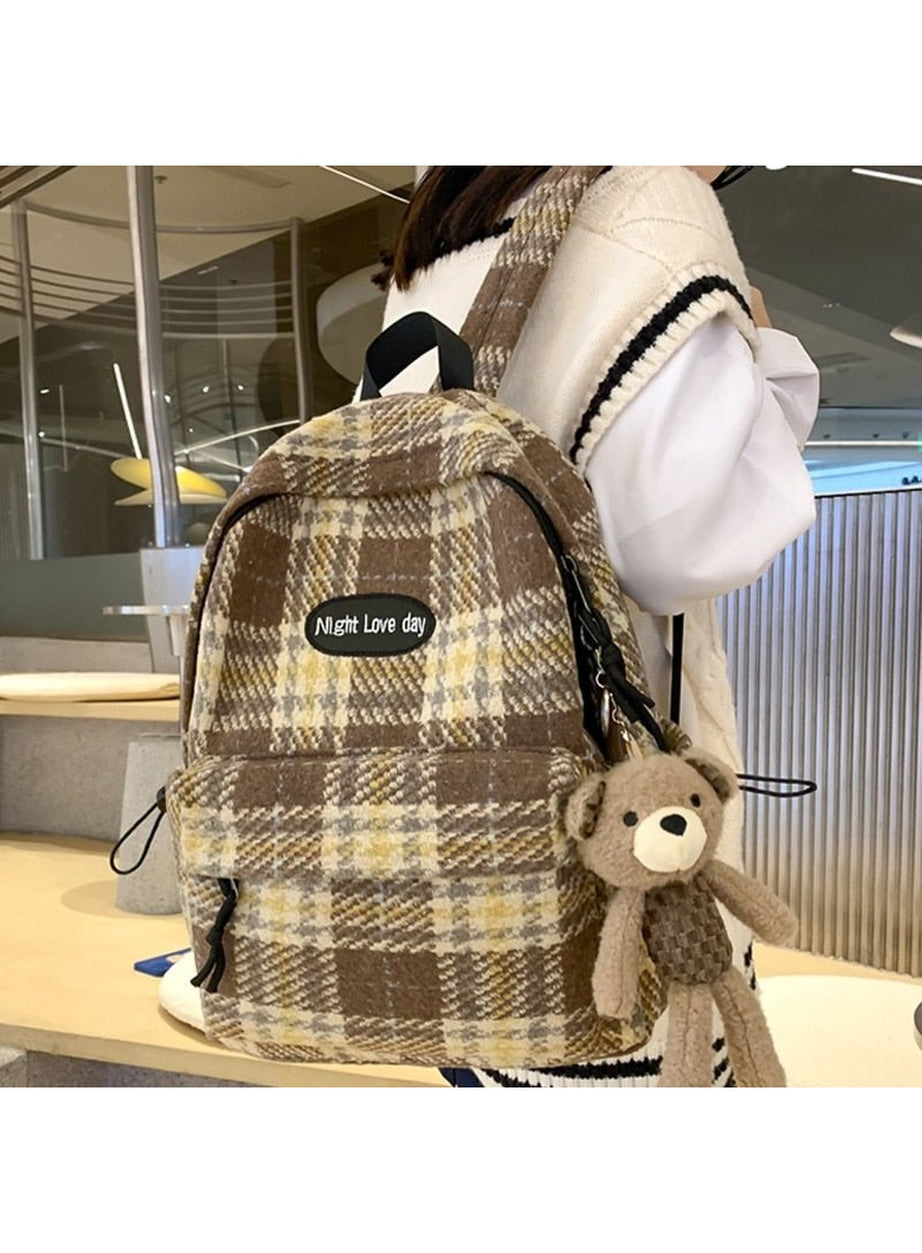 Y2k Plaid Woollen Cloth Backpack