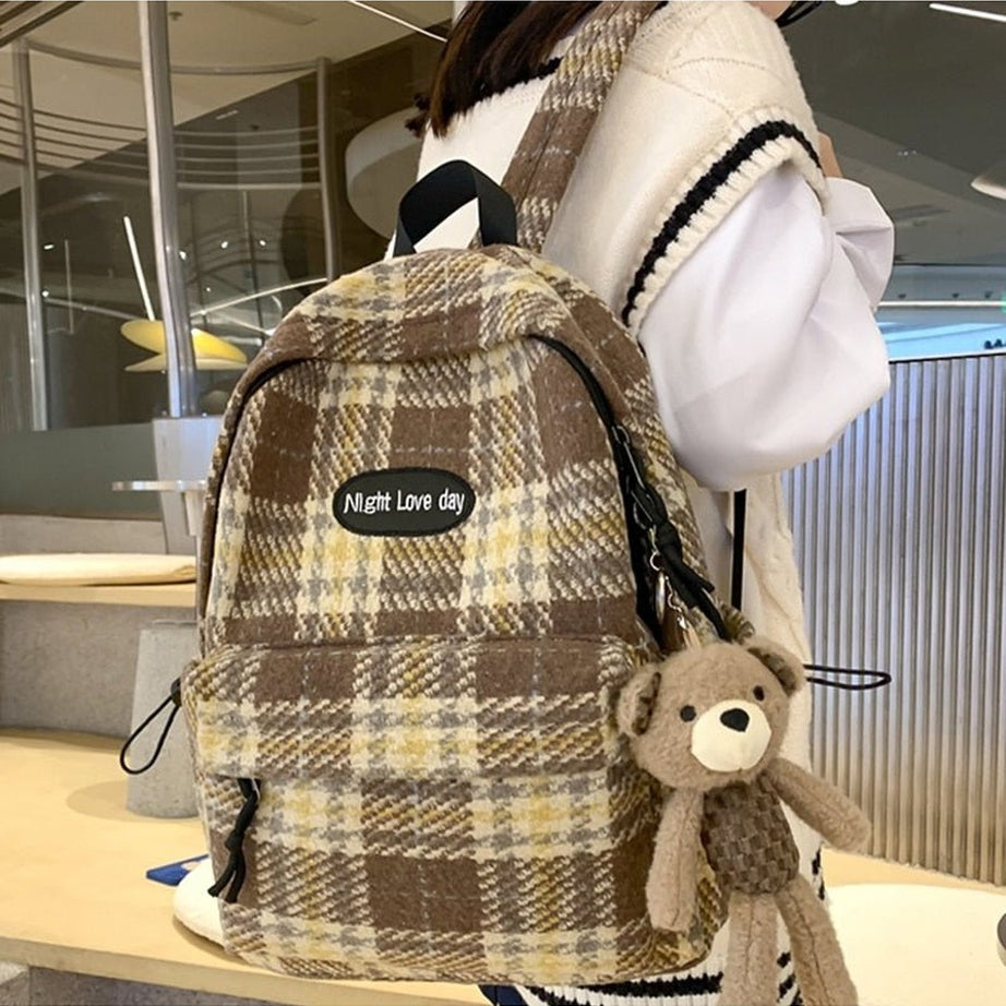Y2k Plaid Woollen Cloth Backpack