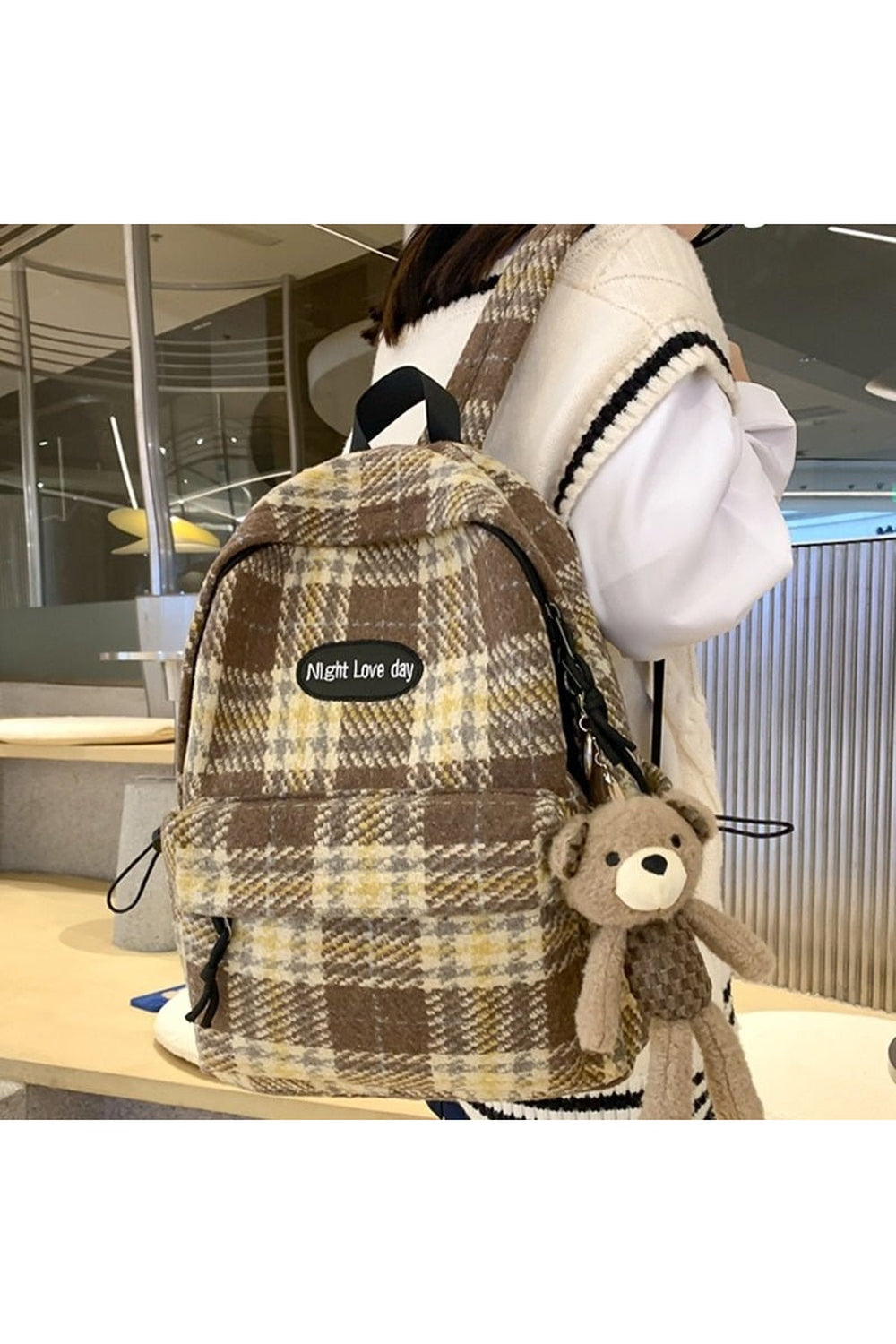 Y2k Plaid Woollen Cloth Backpack