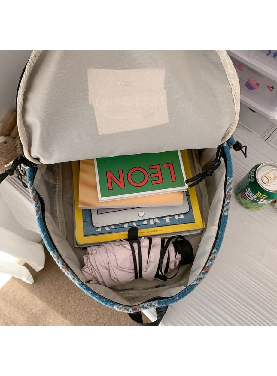 Y2k Plaid Woollen Cloth Backpack