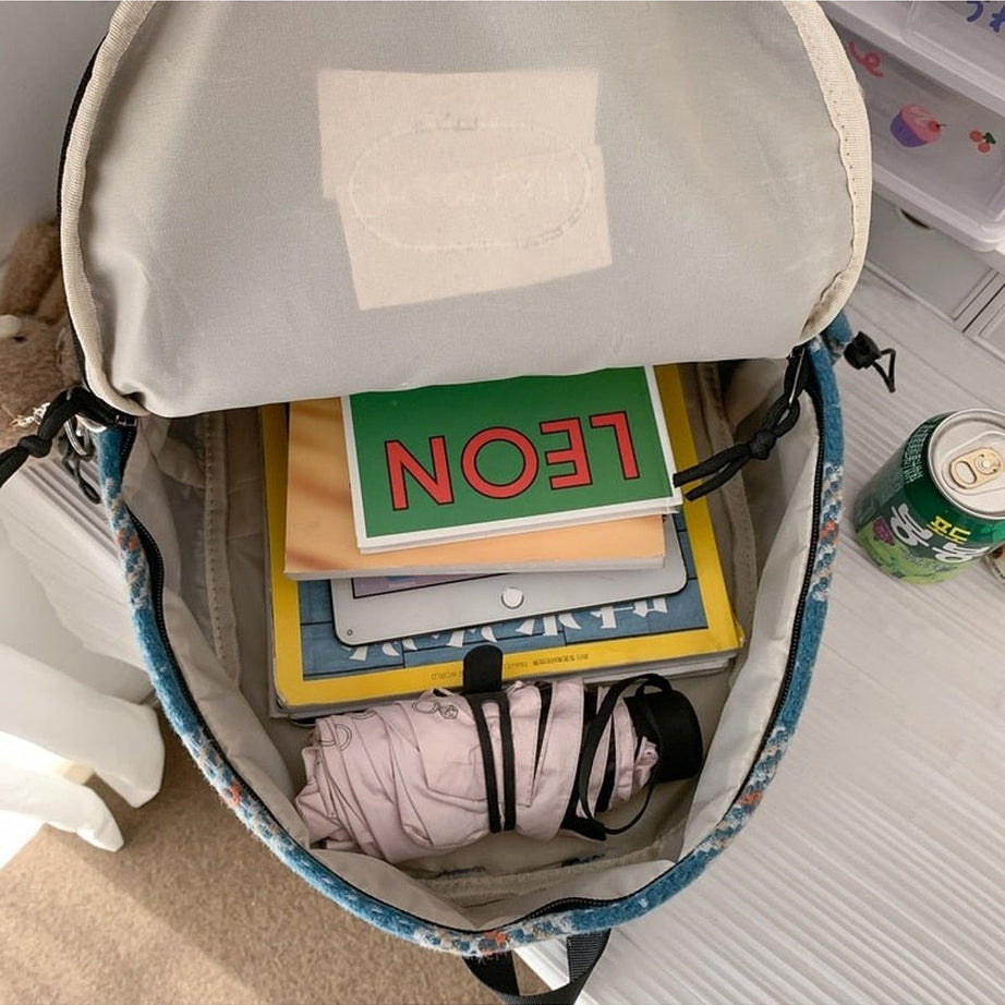 Y2k Plaid Woollen Cloth Backpack