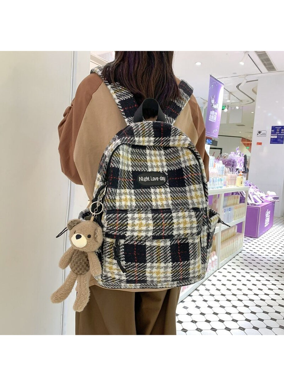 Y2k Plaid Woollen Cloth Backpack