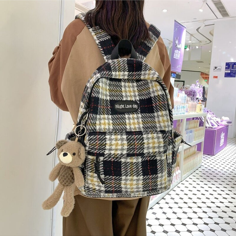 Y2k Plaid Woollen Cloth Backpack