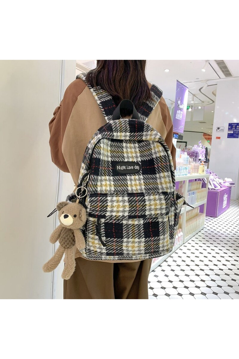 Y2k Plaid Woollen Cloth Backpack