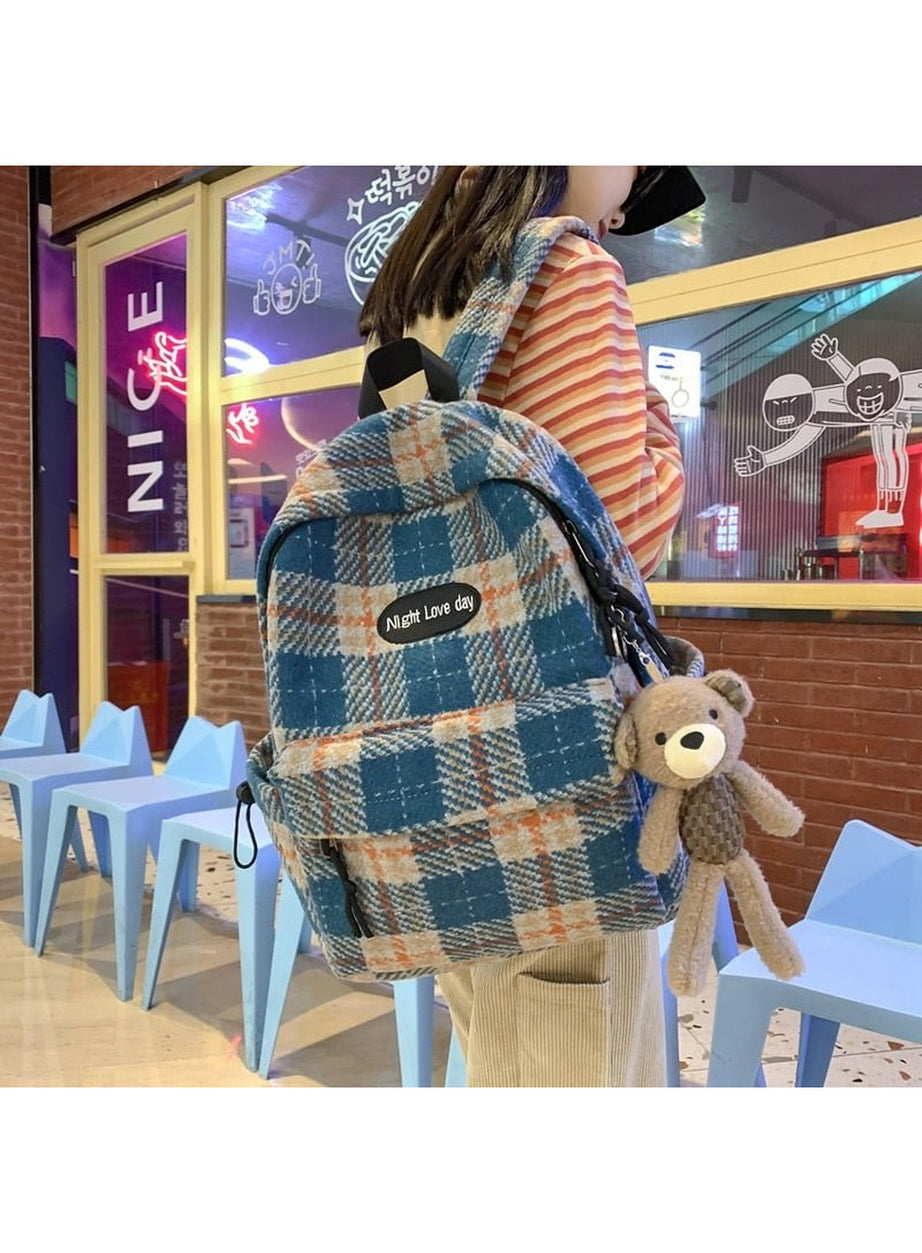 Y2k Plaid Woollen Cloth Backpack