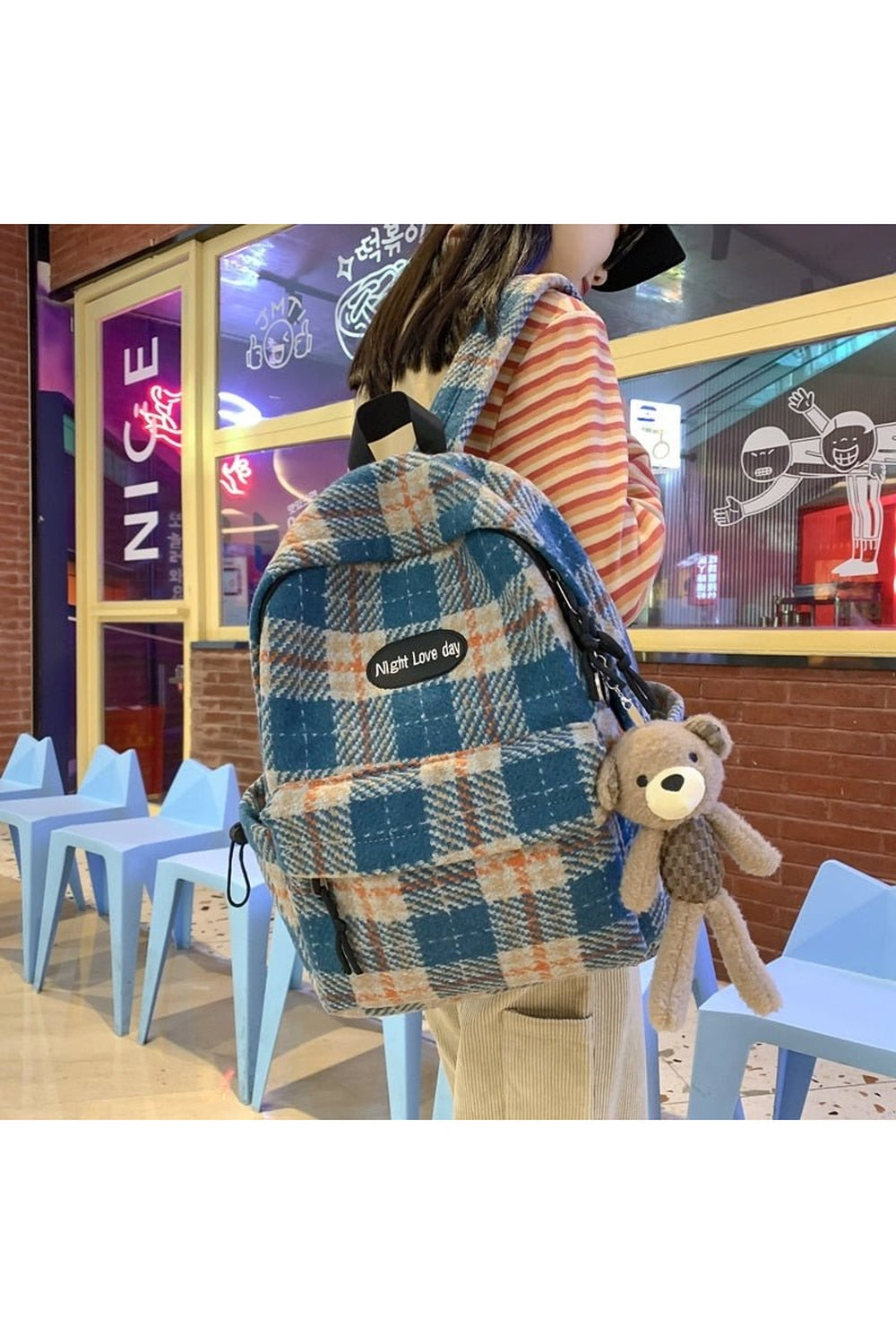 Y2k Plaid Woollen Cloth Backpack