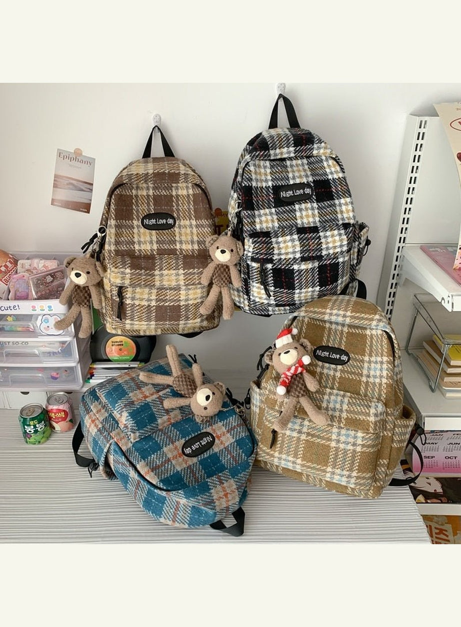 Y2k Plaid Woollen Cloth Backpack