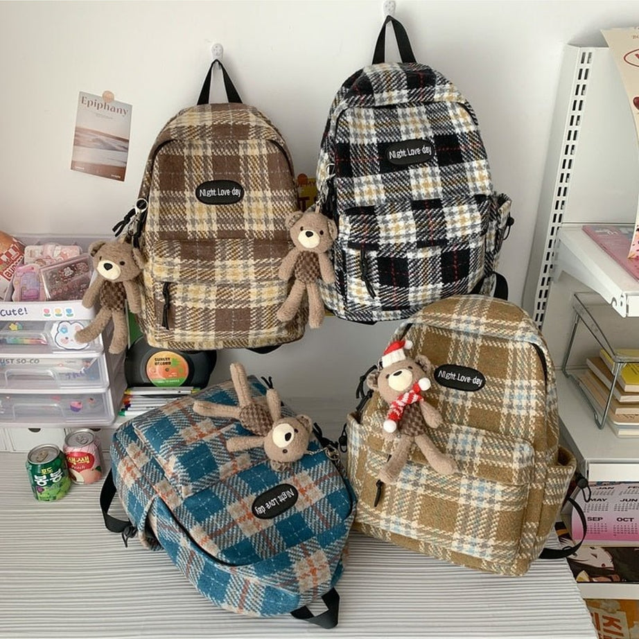 Y2k Plaid Woollen Cloth Backpack