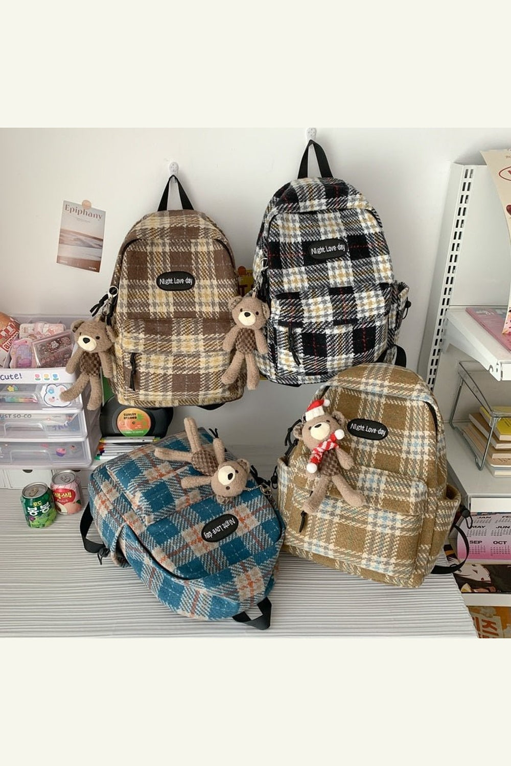 Y2k Plaid Woollen Cloth Backpack