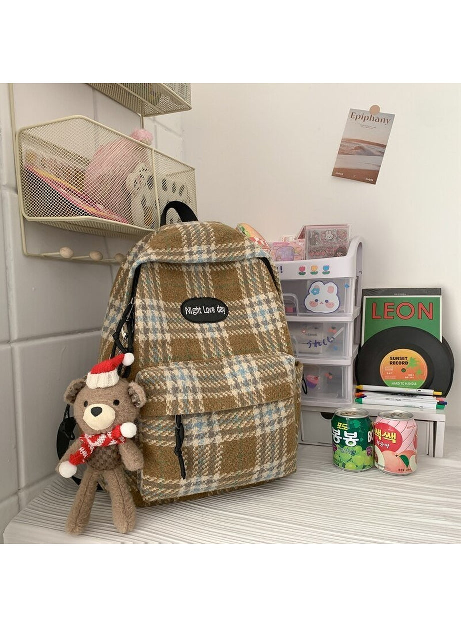 Y2k Plaid Woollen Cloth Backpack