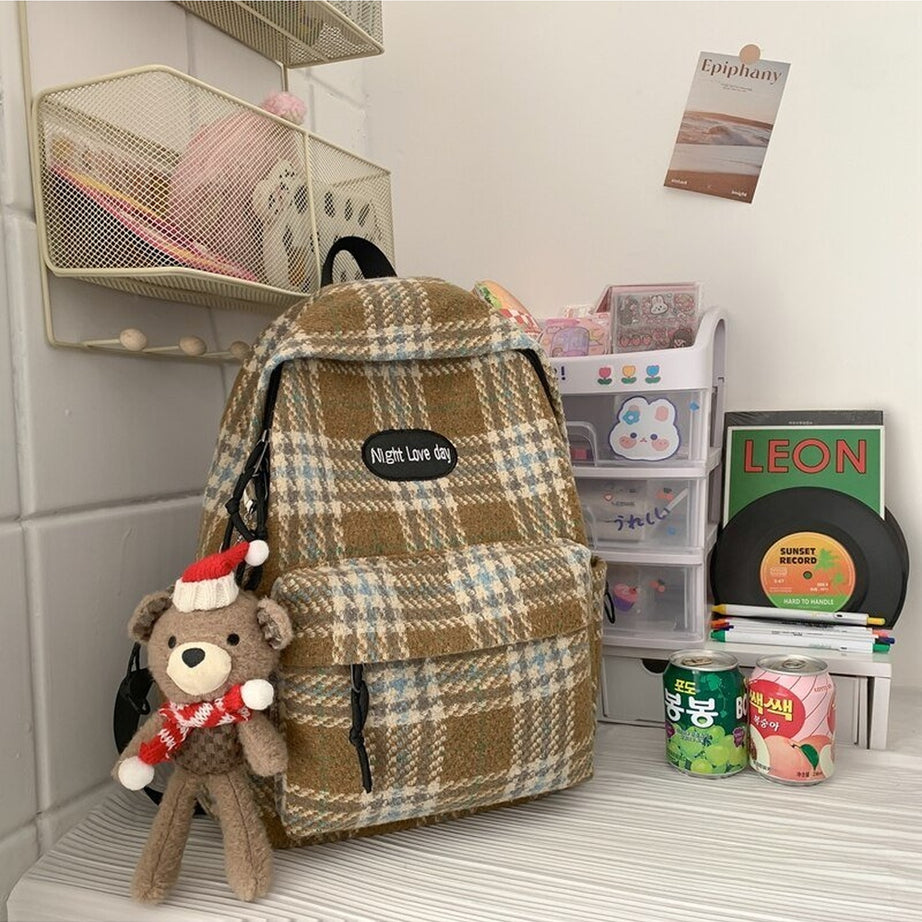 Y2k Plaid Woollen Cloth Backpack