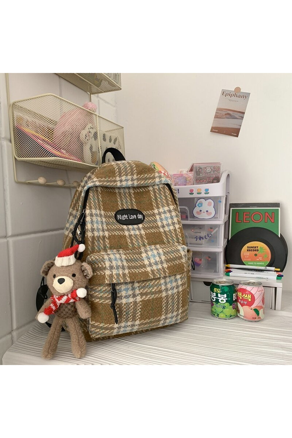 Y2k Plaid Woollen Cloth Backpack