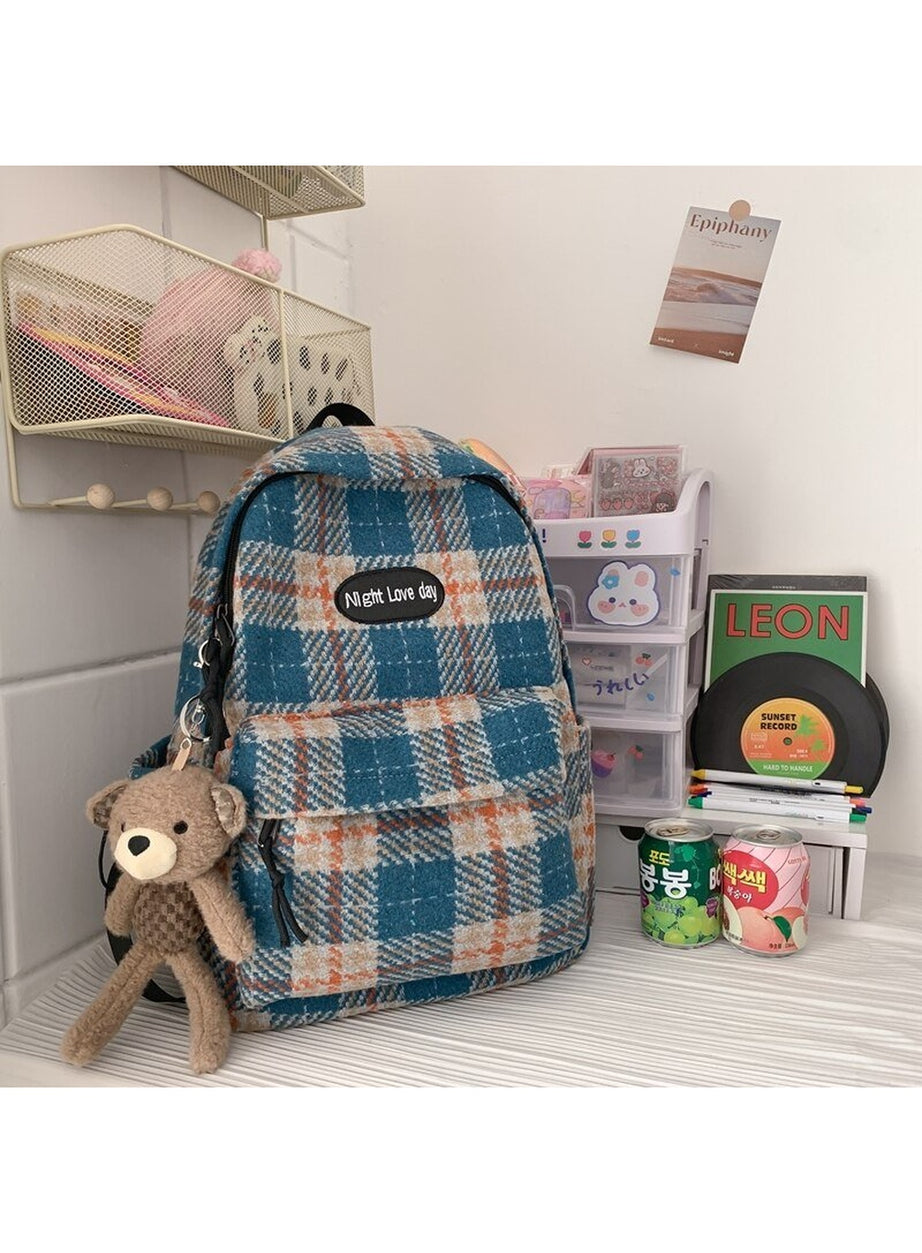 Y2k Plaid Woollen Cloth Backpack