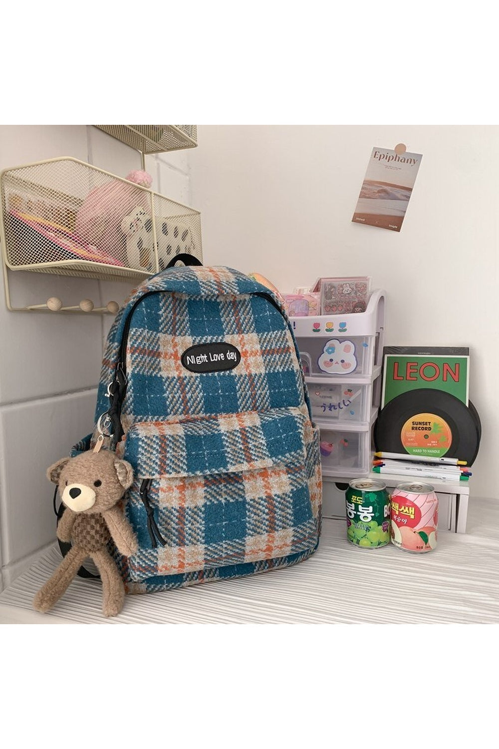 Y2k Plaid Woollen Cloth Backpack