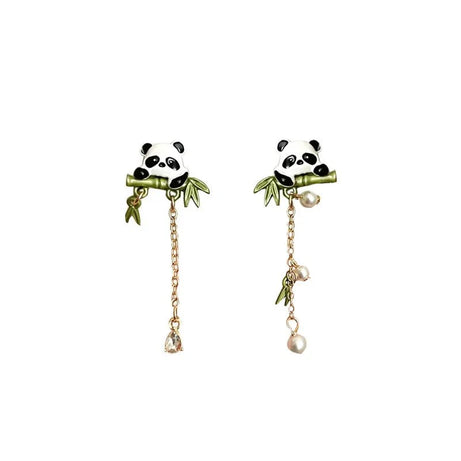 Y2k Playful Panda Drop Earring with Bamboo Charm